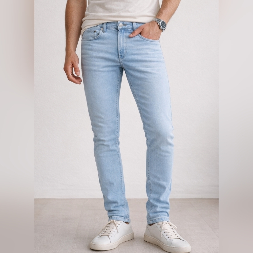 Pimark Skinny Jeans Light Blue Stretch Denim Y2K Minimalist Slim Fit 30x32